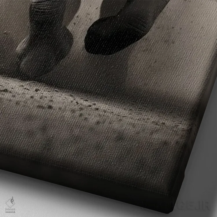تابلو دکوراتیو کرگدن مشکی اثر دورو آرت - نمای نزدیک بافت بوم