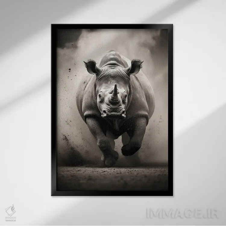 تابلو دکوراتیو کرگدن مشکی اثر دورو آرت - نمای قابدار مشکی