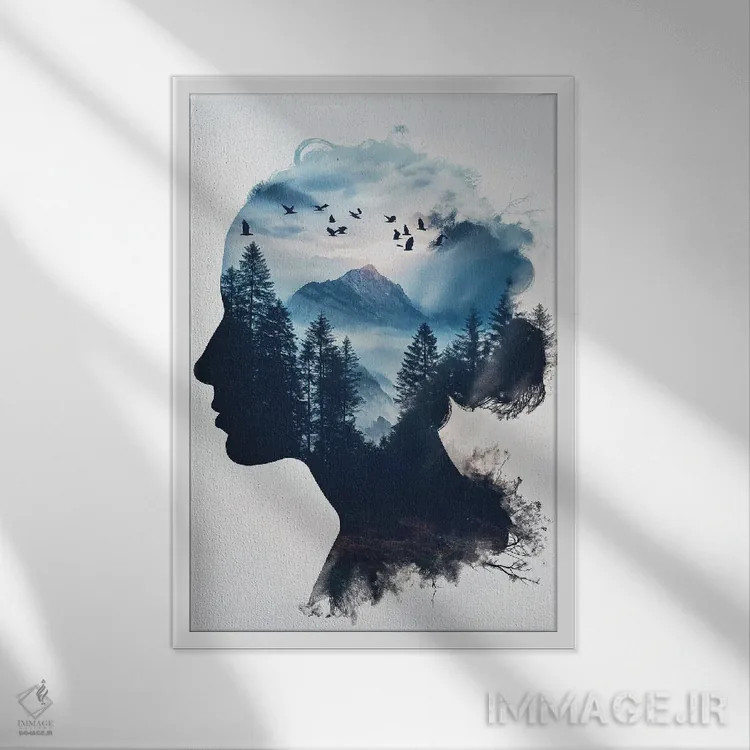 تابلو دکوراتیو زن دابل اکسپوژر اثر دورو آرت - نمای قابدار سفید