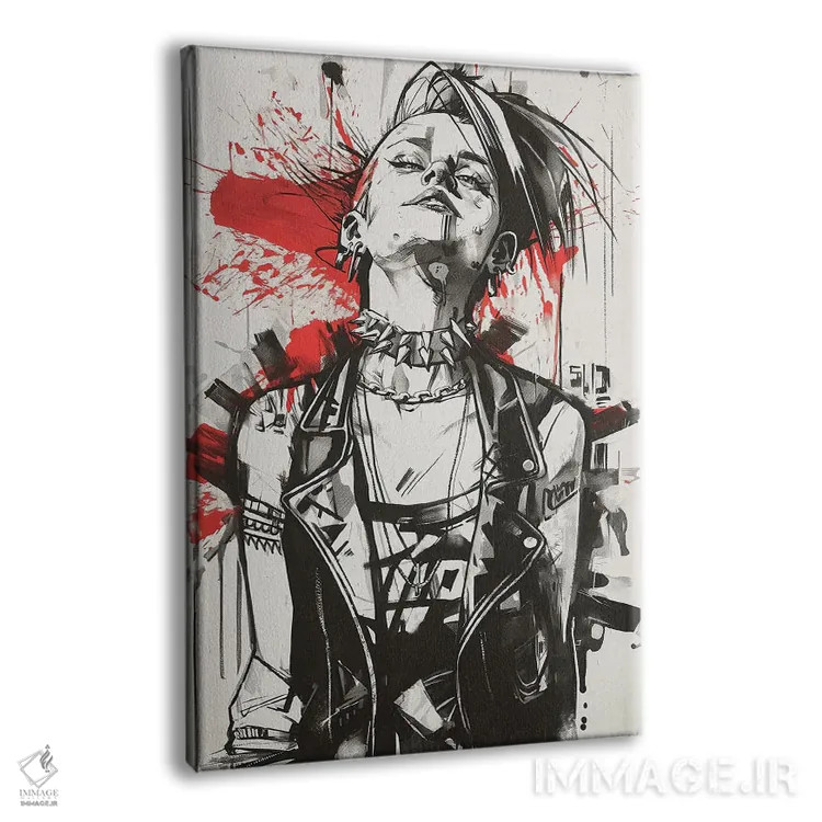 تابلو دکوراتیو زن پانک با جوهر سیاه اثر دورو آرت - نمای پرسپکتیو محصول