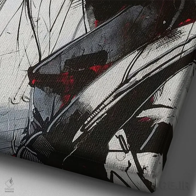 تابلو دکوراتیو خلبان زن با جوهر سیاه اثر دورو آرت - نمای نزدیک بافت بوم