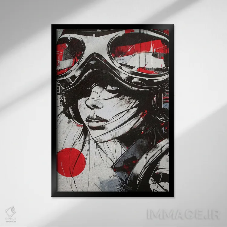 تابلو دکوراتیو خلبان زن با جوهر سیاه اثر دورو آرت - نمای قابدار مشکی