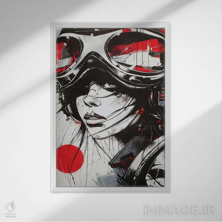 تابلو دکوراتیو خلبان زن با جوهر سیاه اثر دورو آرت - نمای قابدار سفید