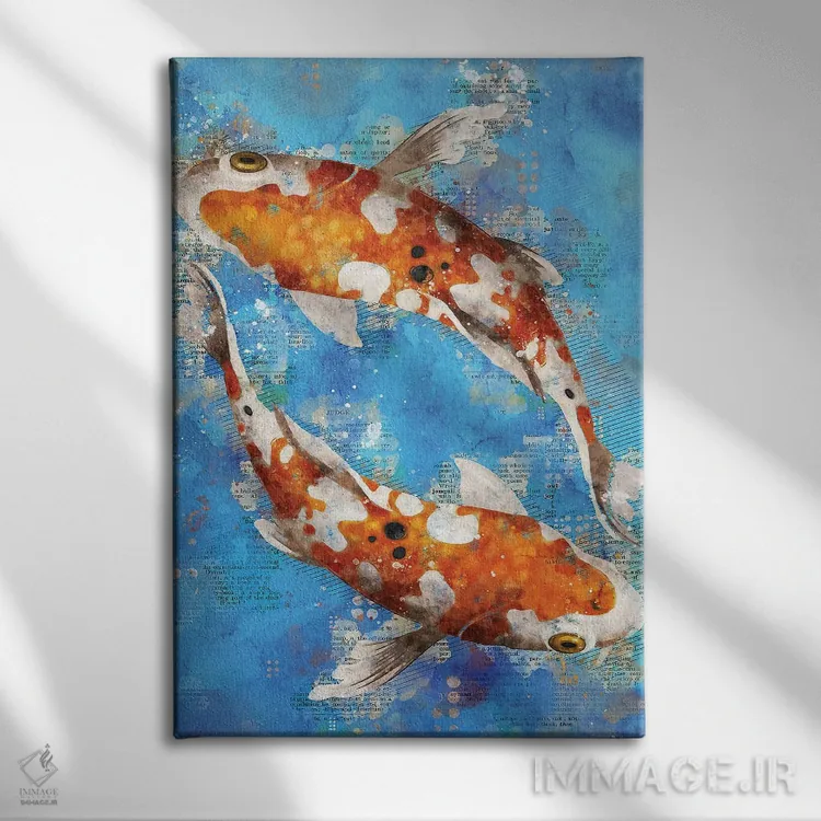 تابلو دکوراتیو ماهی های کوی آبی اثر دورو آرت - نمای روبهرو روی دیوار