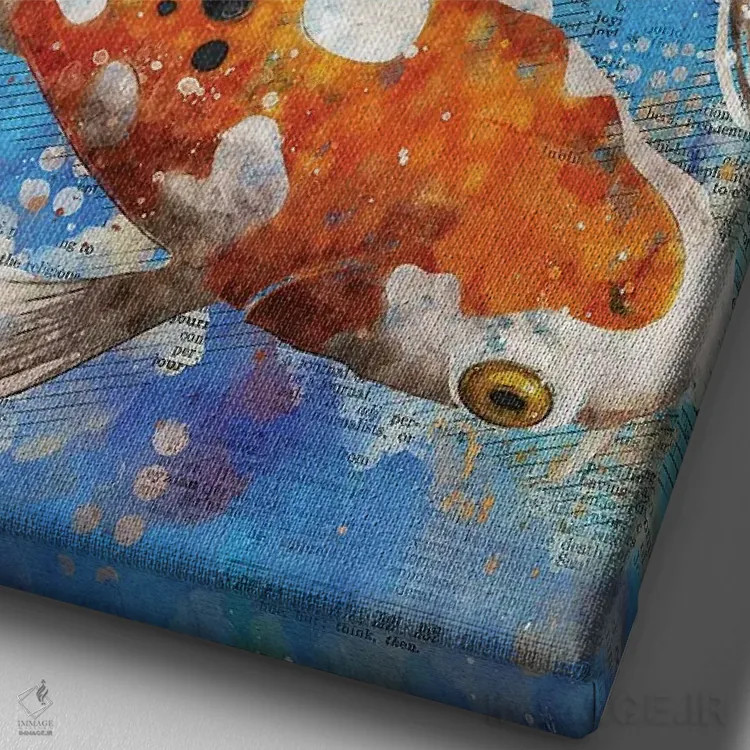 تابلو دکوراتیو ماهی های کوی آبی اثر دورو آرت - نمای نزدیک بافت بوم