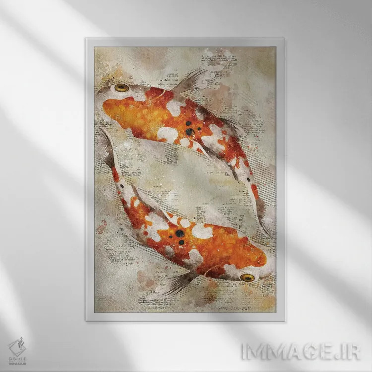 تابلو دکوراتیو ماهی های کوی اثر دورو آرت - نمای قابدار سفید