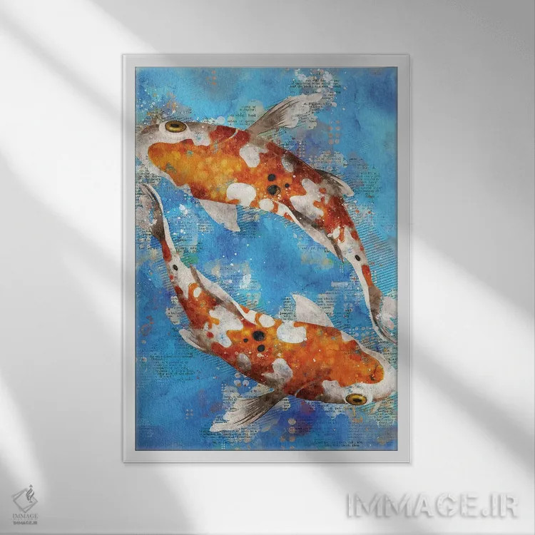 تابلو دکوراتیو ماهی های کوی آبی اثر دورو آرت - نمای قابدار سفید