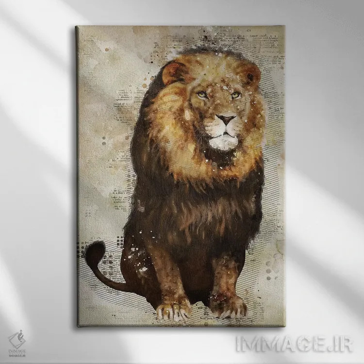 تابلو دکوراتیو شیر اثر دورو آرت - نمای روبهرو روی دیوار