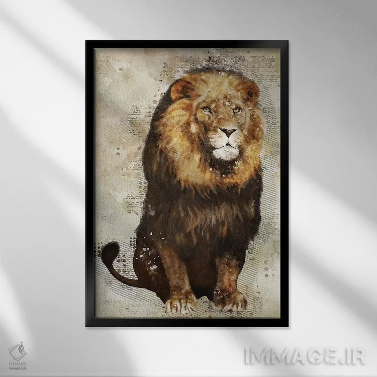 تابلو دکوراتیو شیر اثر دورو آرت - نمای قابدار مشکی