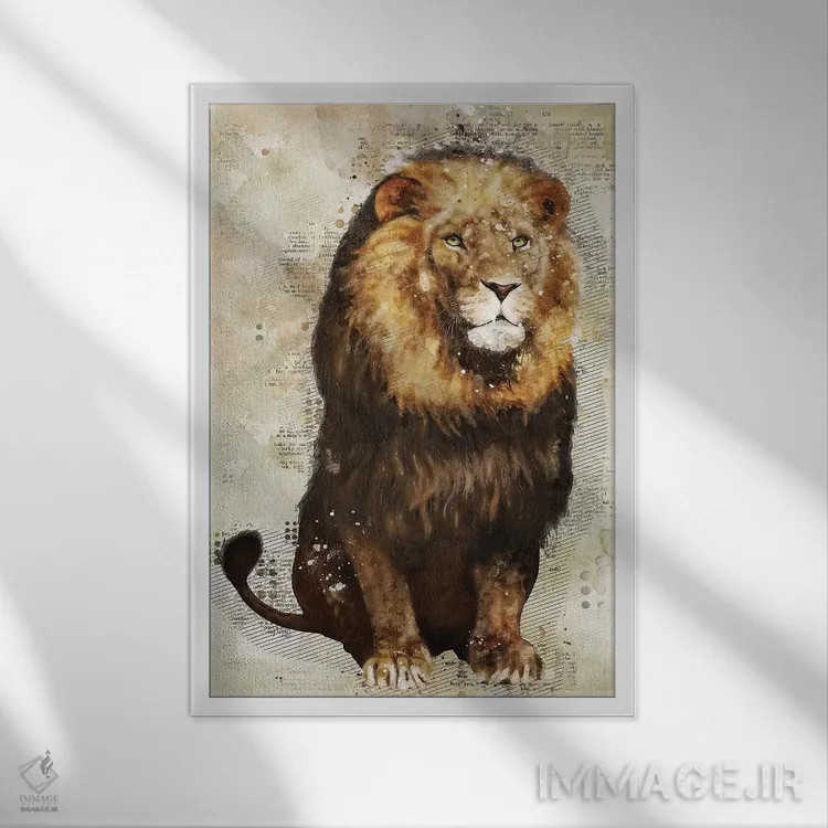 تابلو دکوراتیو شیر اثر دورو آرت - نمای قابدار سفید