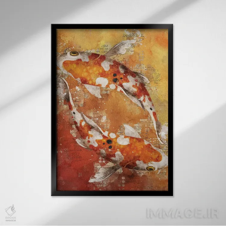 تابلو دکوراتیو ماهی های کوی قرمز اثر دورو آرت - نمای قابدار مشکی