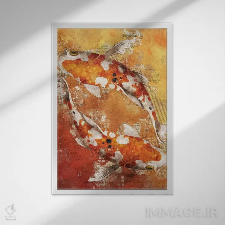 تابلو دکوراتیو ماهی های کوی قرمز اثر دورو آرت - نمای قابدار سفید