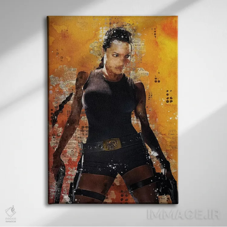 تابلو دکوراتیو لارا کرافت آبرنگی اثر دورو آرت - نمای روبهرو روی دیوار