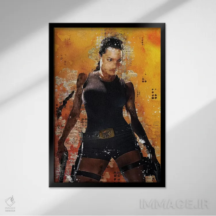 تابلو دکوراتیو لارا کرافت آبرنگی اثر دورو آرت - نمای قابدار مشکی