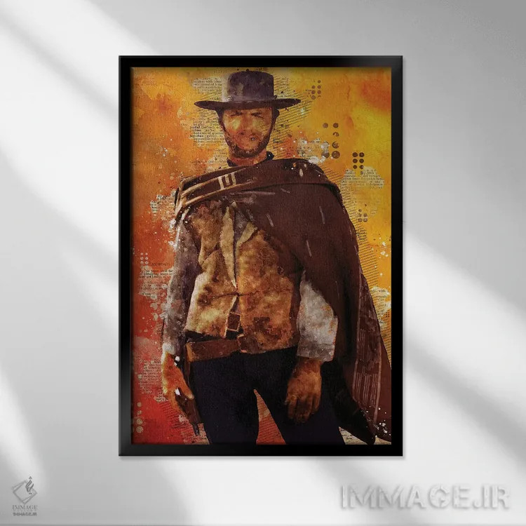 تابلو دکوراتیو کلینت ایستوود آبرنگی اثر دورو آرت - نمای قابدار مشکی