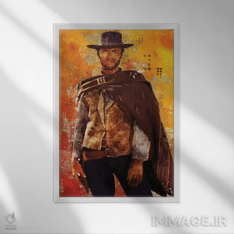 تابلو دکوراتیو کلینت ایستوود آبرنگی اثر دورو آرت - نمای قابدار سفید