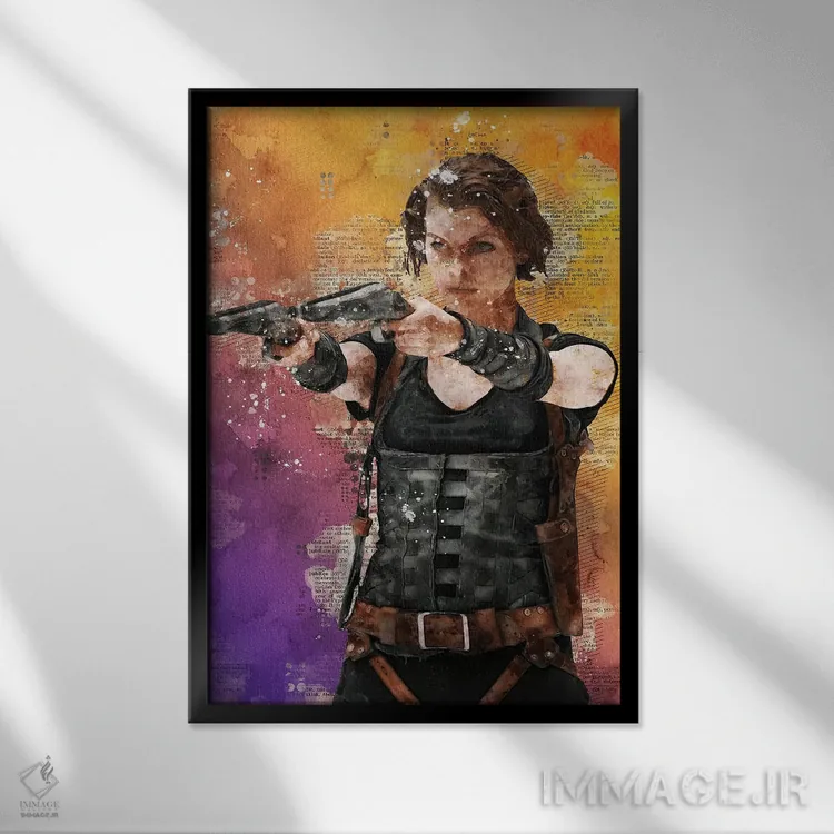 تابلو دکوراتیو رزیدنت اویل آبرنگی اثر دورو آرت - نمای قابدار مشکی