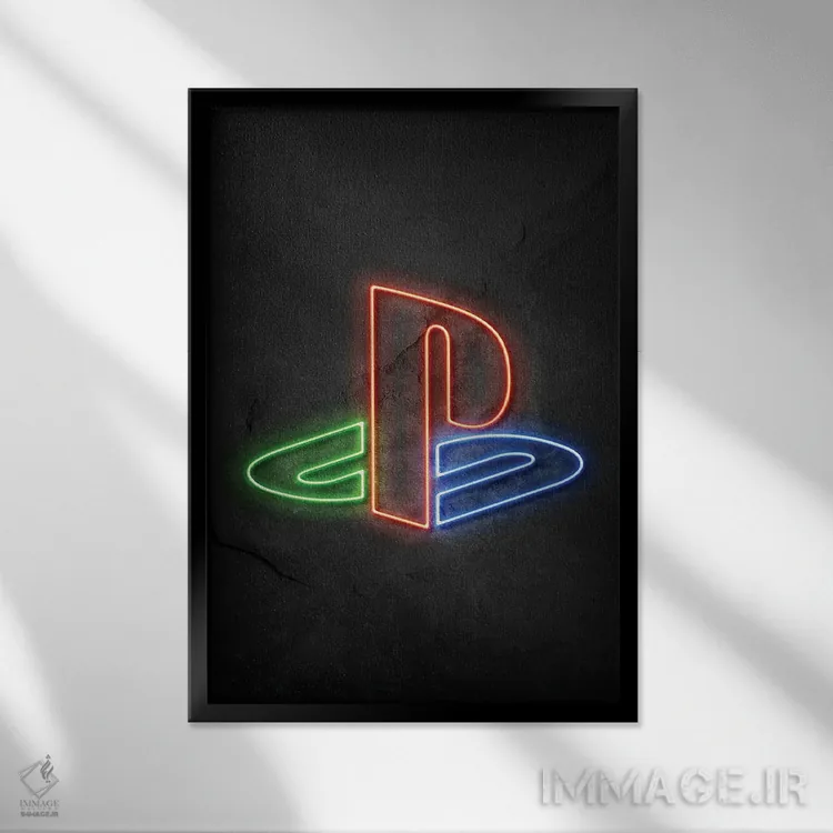 تابلو مینیمال لوگوی پلی استیشن اثر دورو آرت - نمای قابدار مشکی