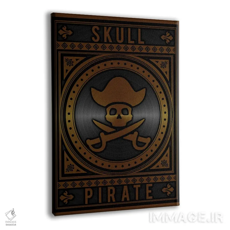 تابلو انتزاعی جمجمه دزد دریایی طلایی اثر دورو آرت - نمای پرسپکتیو محصول