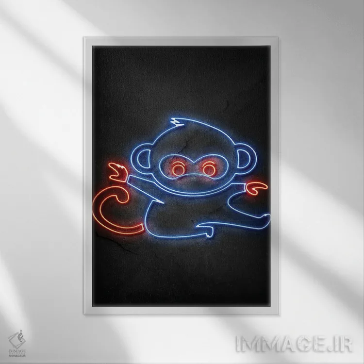 تابلو مینیمال نینجای میمون اثر دورو آرت - نمای قابدار سفید