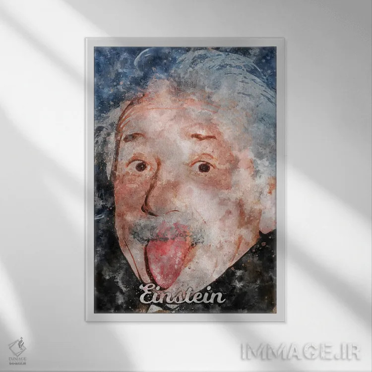 تابلو دکوراتیو اینشتین آبرنگی اثر دورو آرت - نمای قابدار سفید