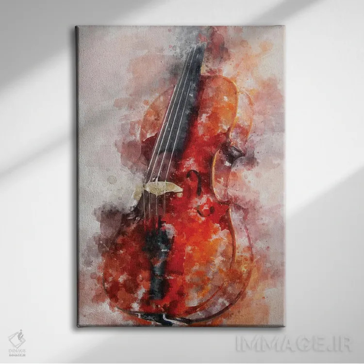 تابلو دکوراتیو ویولن آبرنگی اثر دورو آرت - نمای روبهرو روی دیوار