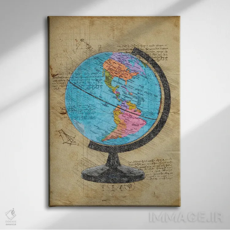 تابلو دکوراتیو کره جهان اثر دورو آرت - نمای روبهرو روی دیوار