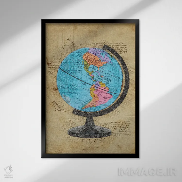 تابلو دکوراتیو کره جهان اثر دورو آرت - نمای قابدار مشکی