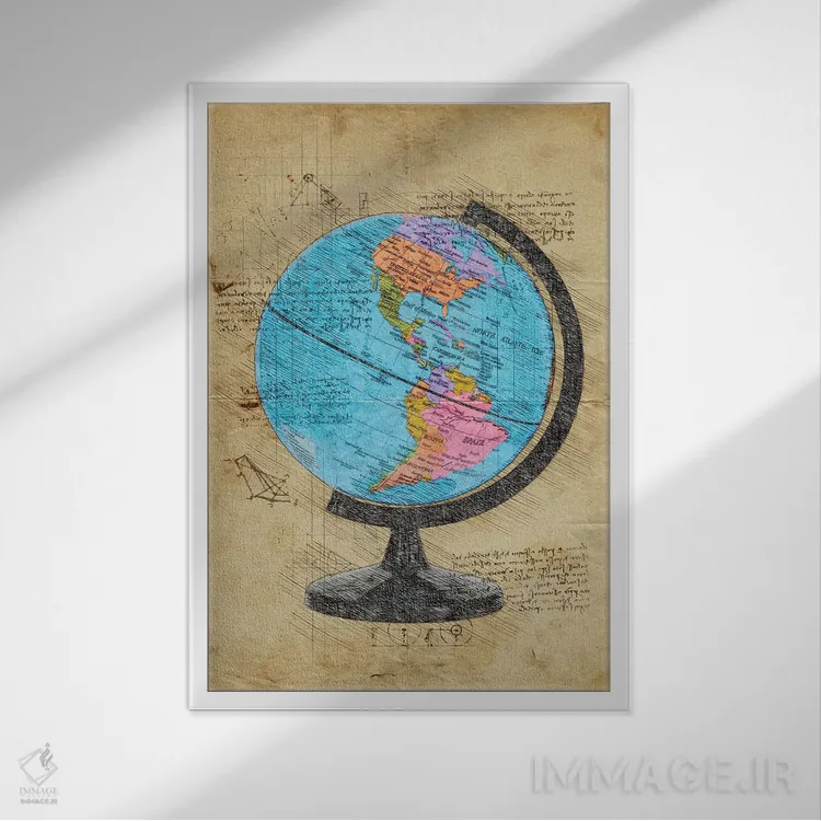 تابلو دکوراتیو کره جهان اثر دورو آرت - نمای قابدار سفید