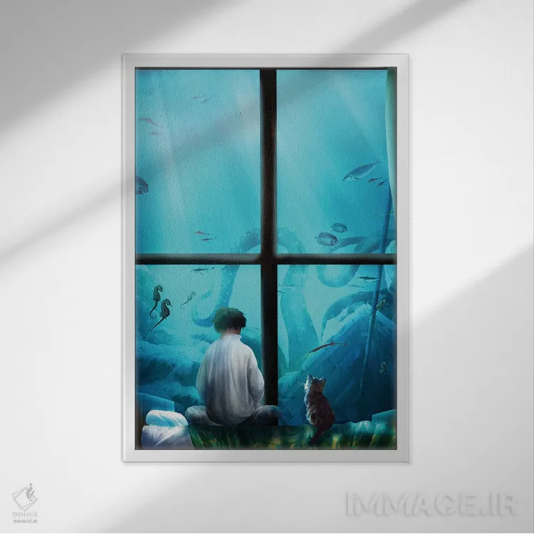 تابلو دکوراتیو اتاق خواب آکواریومی اثر دیوگو وریسی مو - نمای قابدار سفید