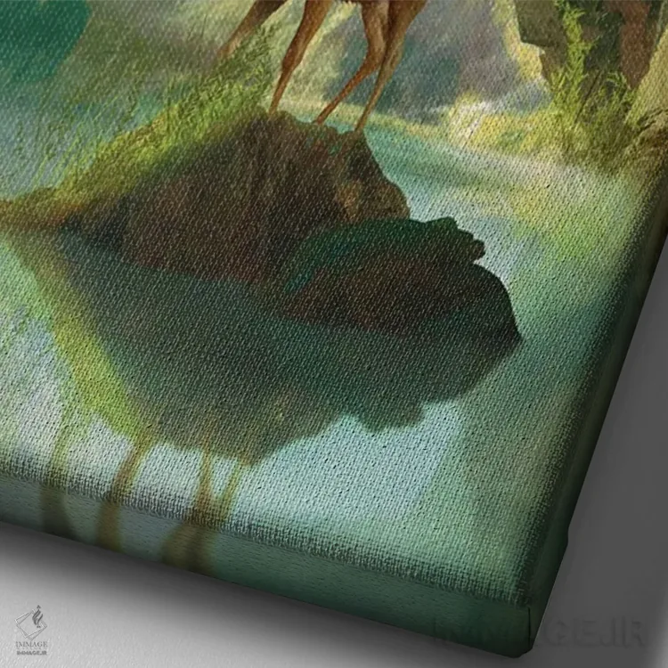 تابلو دکوراتیو طلوع گوزنی اثر دیوگو وریسی مو - نمای نزدیک بافت بوم