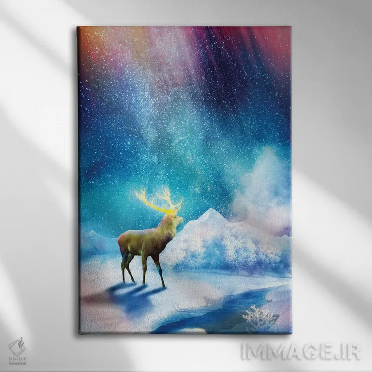 تابلو دکوراتیو شفق قطبی گوزنی اثر دیوگو وریسی مو - نمای روبهرو روی دیوار