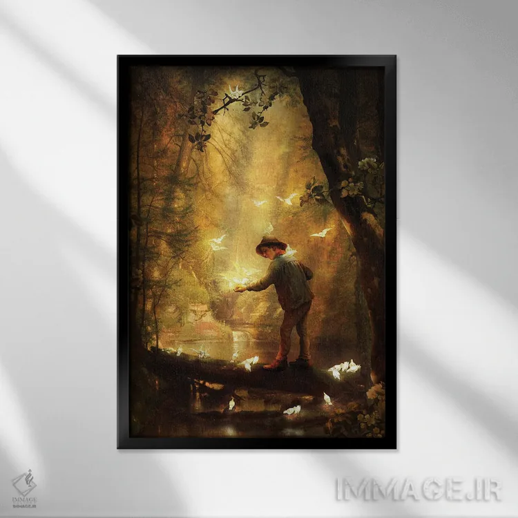 تابلو دکوراتیو جنگل درخشان اثر دیوگو وریسی مو - نمای قابدار مشکی