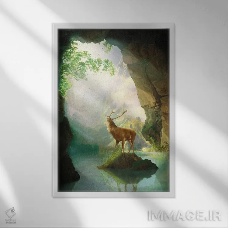 تابلو دکوراتیو طلوع گوزنی اثر دیوگو وریسی مو - نمای قابدار سفید