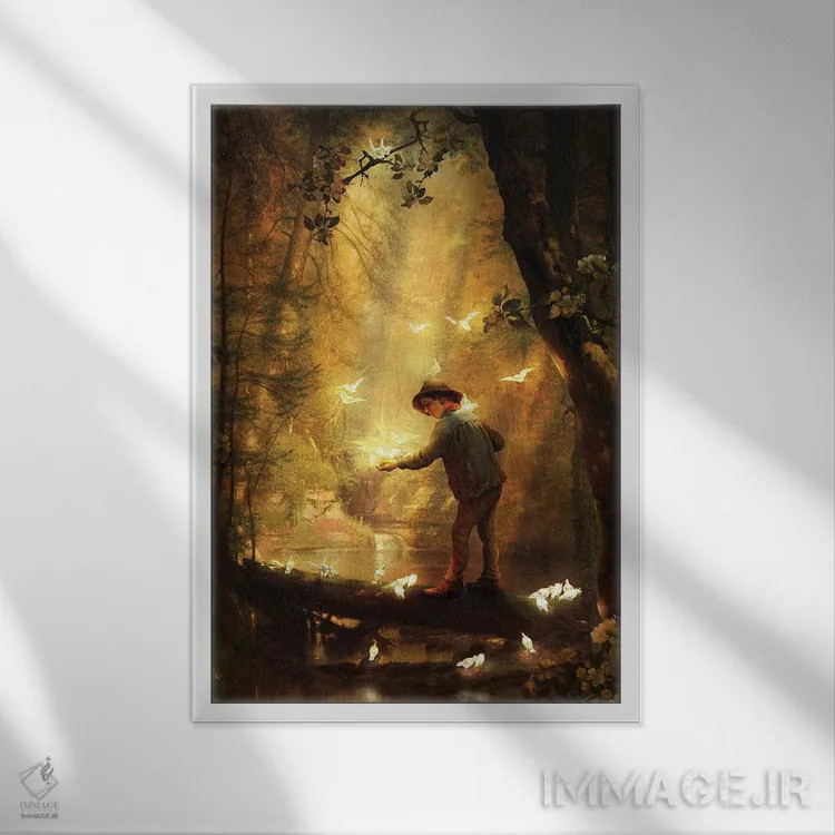 تابلو دکوراتیو جنگل درخشان اثر دیوگو وریسی مو - نمای قابدار سفید