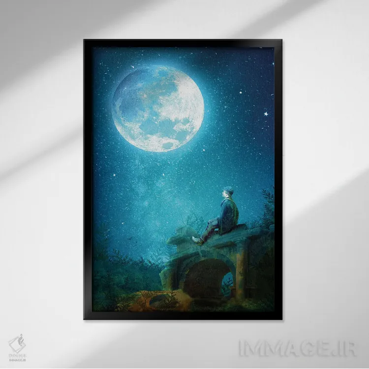 تابلو دکوراتیو ماه آبی اثر دیوگو وریسی مو - نمای قابدار مشکی