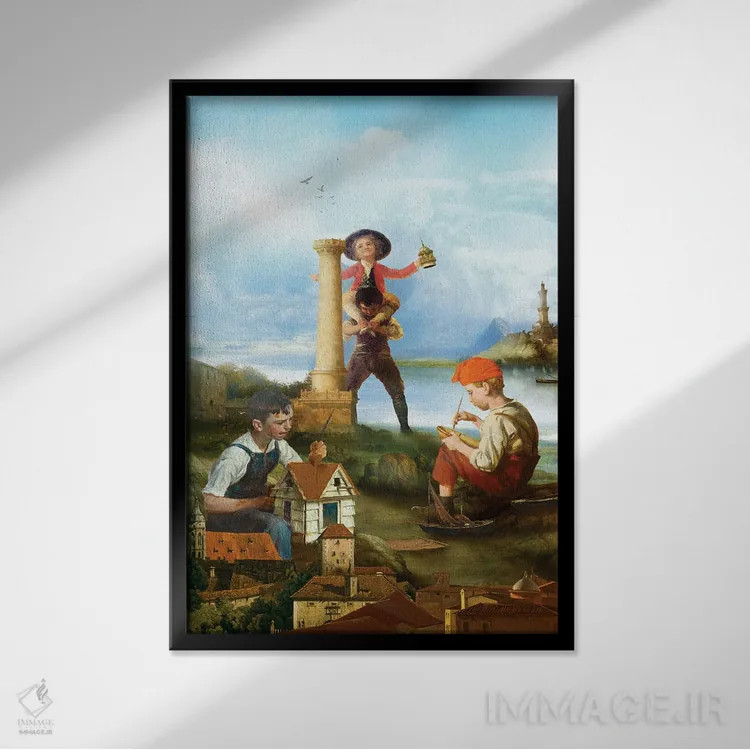 تابلو دکوراتیو سازندگان کوچک اثر دیوگو وریسی مو - نمای قابدار مشکی