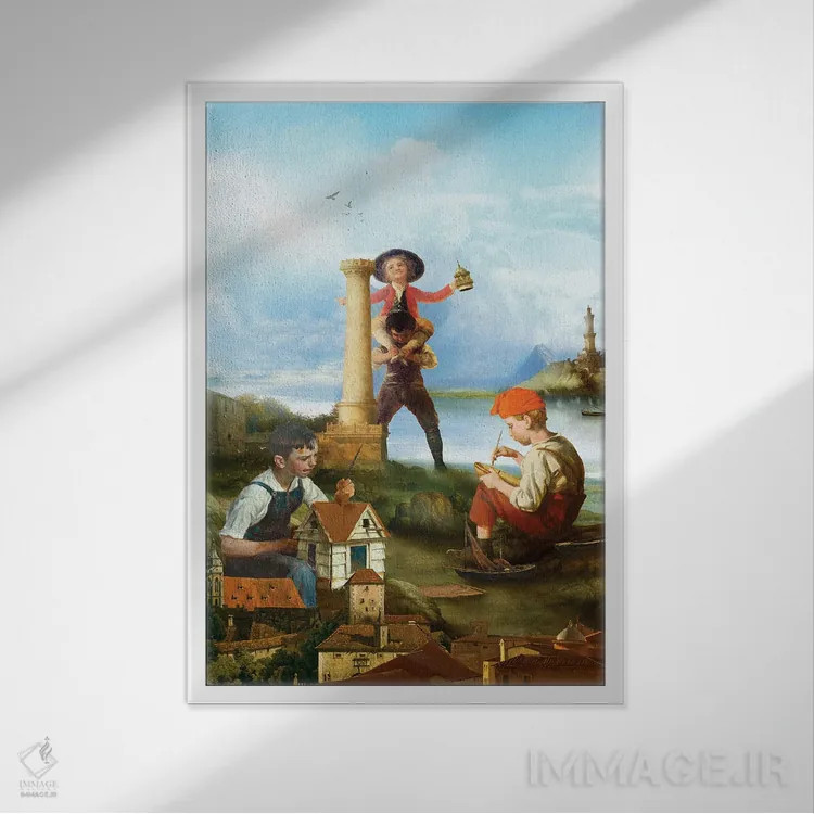 تابلو دکوراتیو سازندگان کوچک اثر دیوگو وریسی مو - نمای قابدار سفید