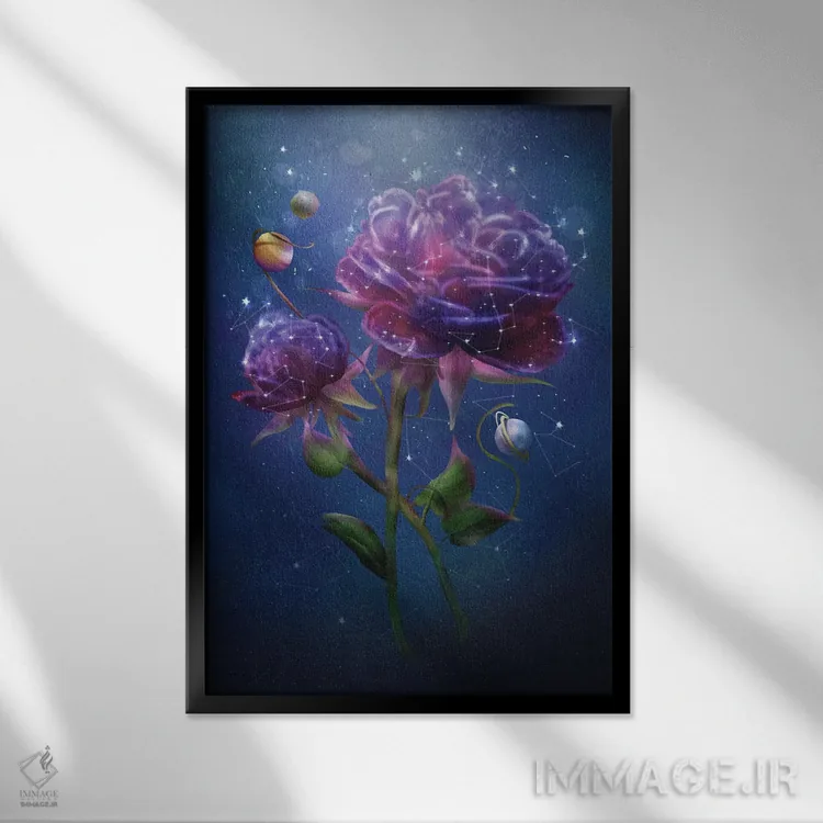 تابلو دکوراتیو گل کیهانی اثر دیوگو وریسی مو - نمای قابدار مشکی