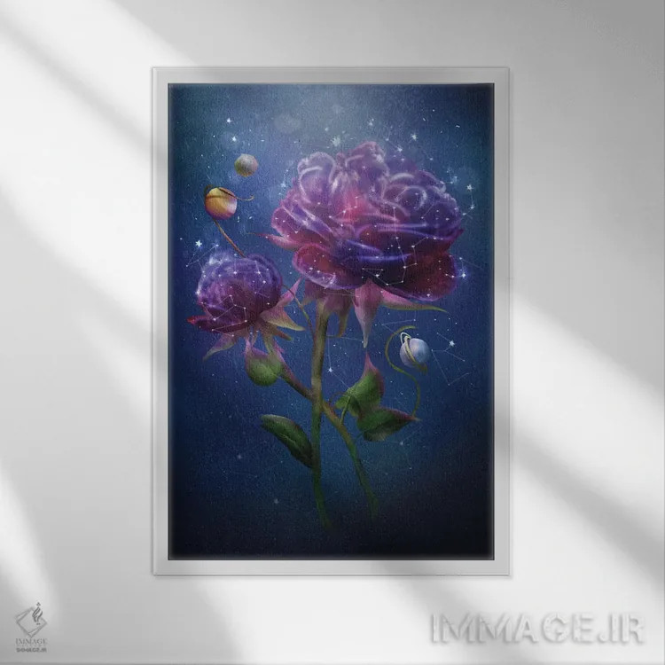 تابلو دکوراتیو گل کیهانی اثر دیوگو وریسی مو - نمای قابدار سفید