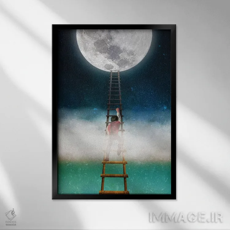 تابلو دکوراتیو دست یابی به ماه ۲ اثر دیوگو وریسی مو - نمای قابدار مشکی