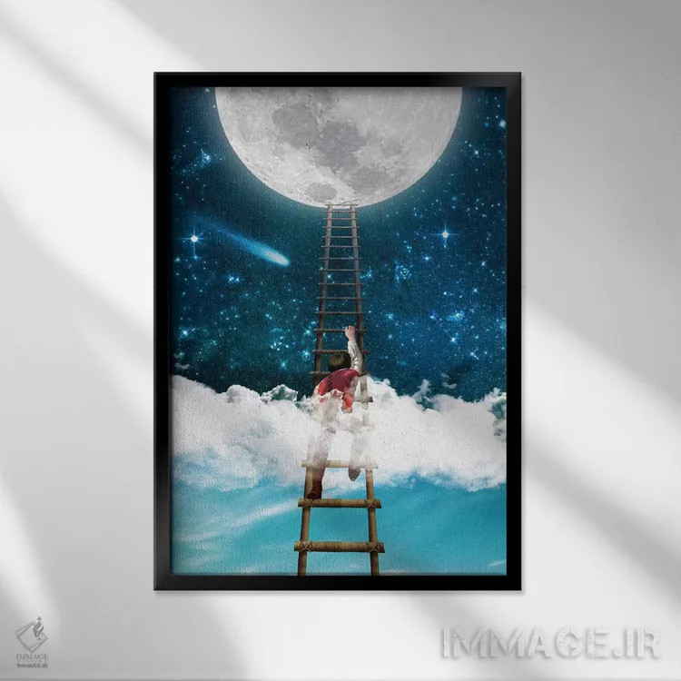 تابلو دکوراتیو دست یابی به ماه ۱ اثر دیوگو وریسی مو - نمای قابدار مشکی