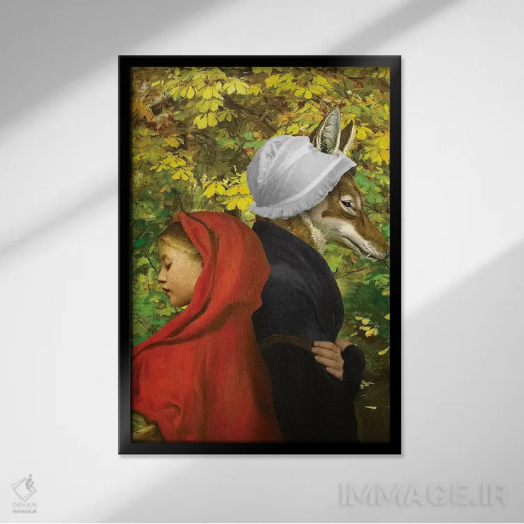 تابلو دکوراتیو شنل قرمزی اثر دیوگو وریسی مو - نمای قابدار مشکی