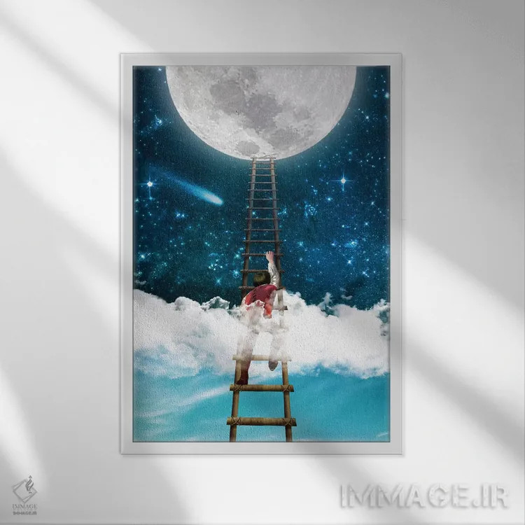 تابلو دکوراتیو دست یابی به ماه ۱ اثر دیوگو وریسی مو - نمای قابدار سفید