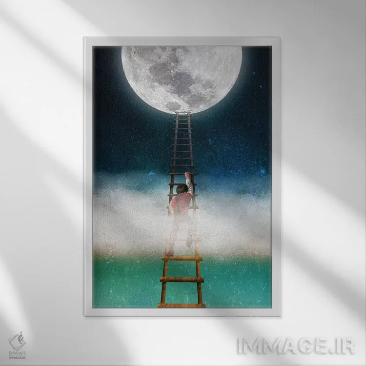 تابلو دکوراتیو دست یابی به ماه ۲ اثر دیوگو وریسی مو - نمای قابدار سفید
