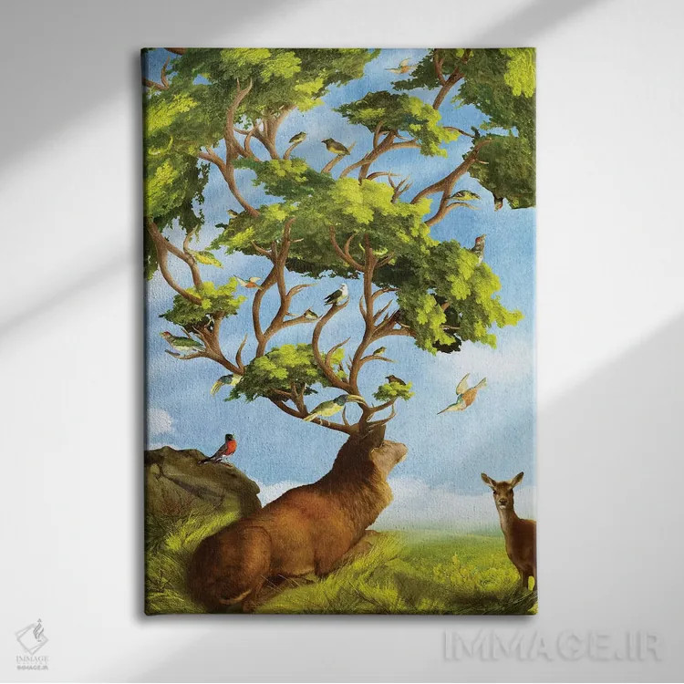 تابلو دکوراتیو جنگل آوازها اثر دیوگو وریسی مو - نمای روبهرو روی دیوار