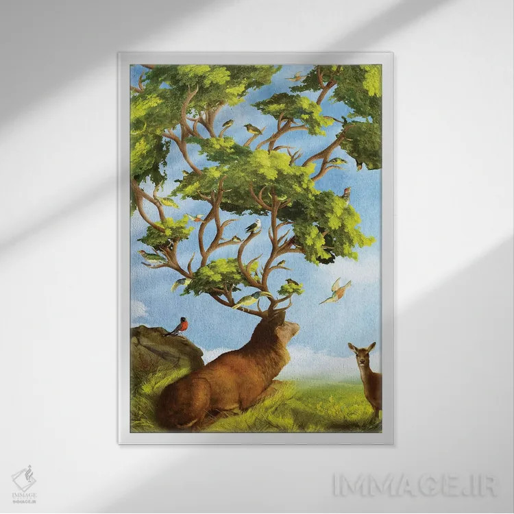 تابلو دکوراتیو جنگل آوازها اثر دیوگو وریسی مو - نمای قابدار سفید