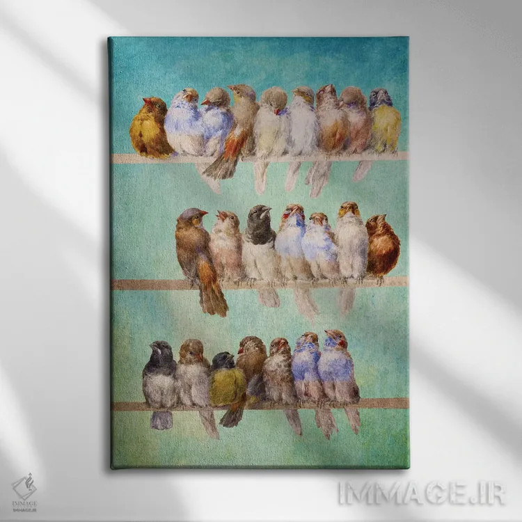 تابلو دکوراتیو پرنده ها پرنده ها پرنده ها اثر دیوگو وریسی مو - نمای روبهرو روی دیوار