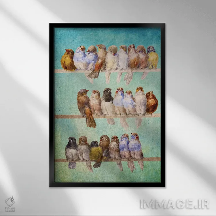 تابلو دکوراتیو پرنده ها پرنده ها پرنده ها اثر دیوگو وریسی مو - نمای قابدار مشکی