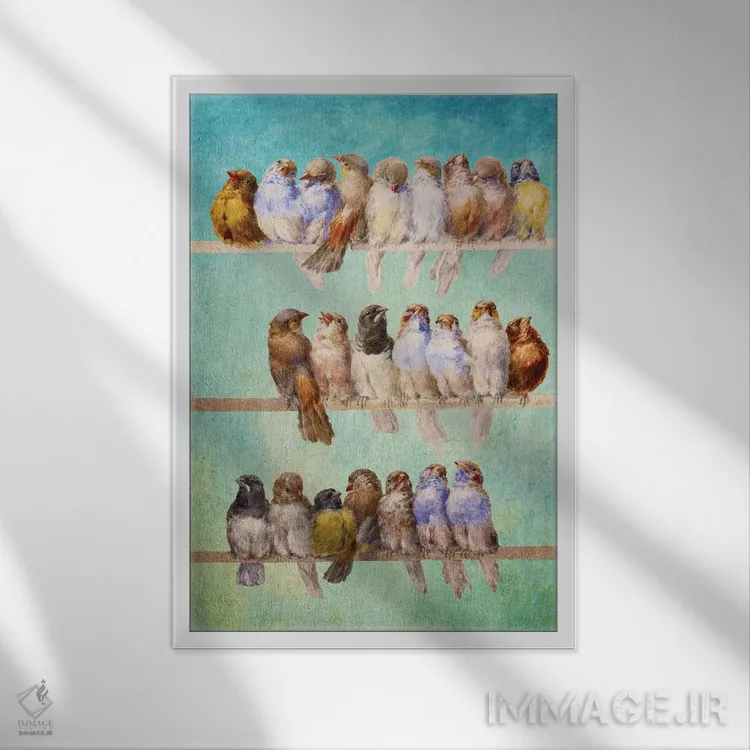 تابلو دکوراتیو پرنده ها پرنده ها پرنده ها اثر دیوگو وریسی مو - نمای قابدار سفید